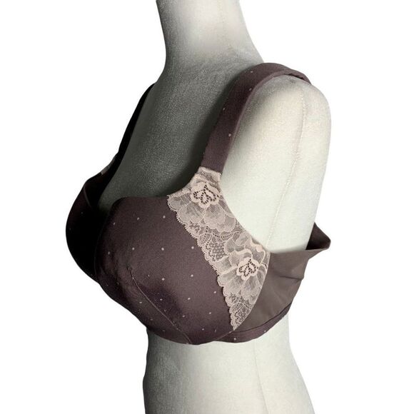 Cacique Balconette Underwire Bra 40DD Gray Dots Lace Lightly Lined Adjustable - Picture 4 of 5